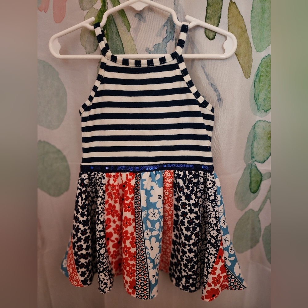 Super Cute Boutique Red White Blue Stripe Dress Sz 2T